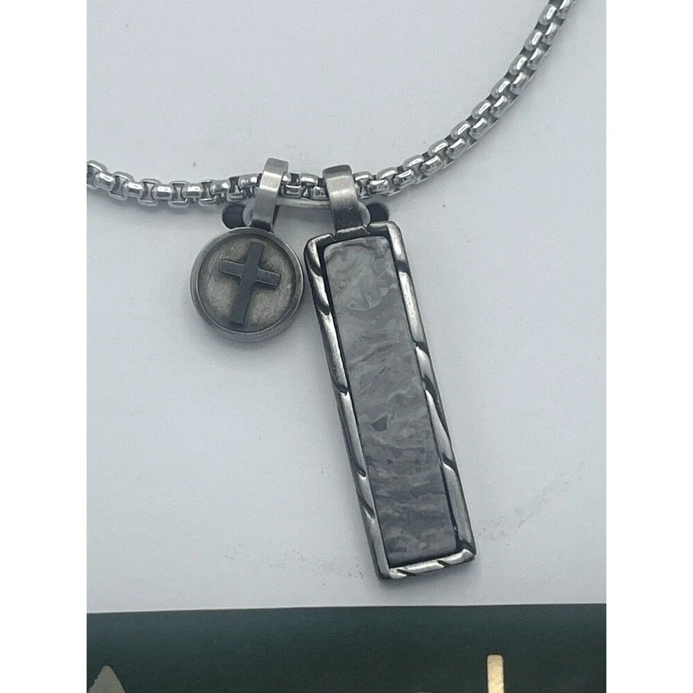 LA rocks Men’s Stainless Steel Genuine Stone Necklace New